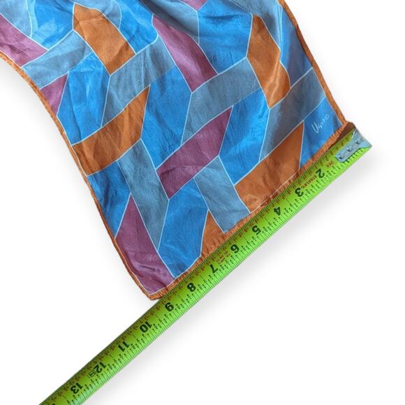 70s Silk Vera Neumann Geometric Oblong Scarf ~ gray orange magenta - Picture 4 of 4